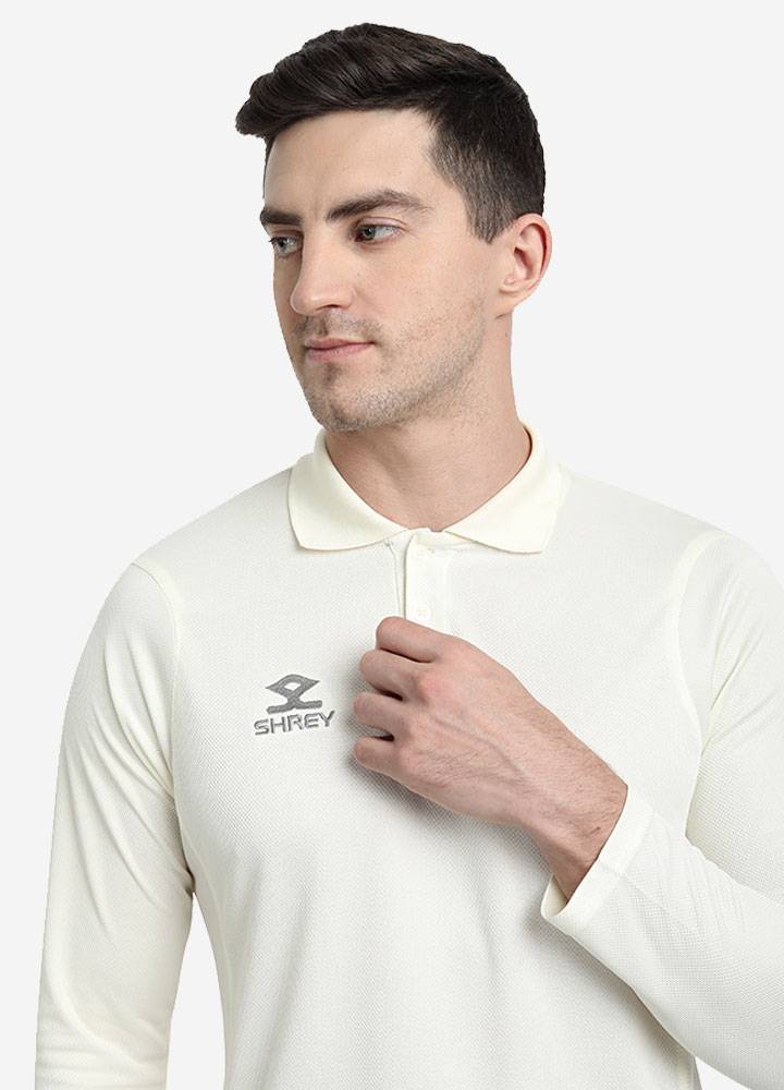 Shrey Cricket Match Shirt LS Off White Angle 1